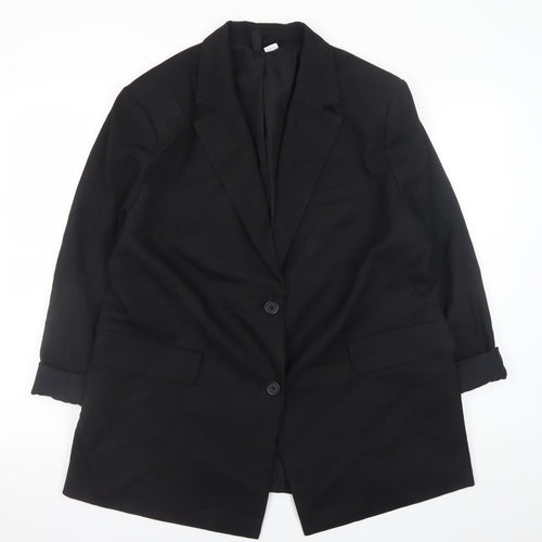 H&M Women’s Black Blazer Jacket Size 14 Lined Single Breasted Workwear