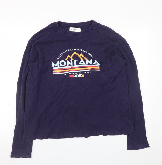 REDTAG Men Blue Montana Graphic Waffle-Knit Pullover Jumper M