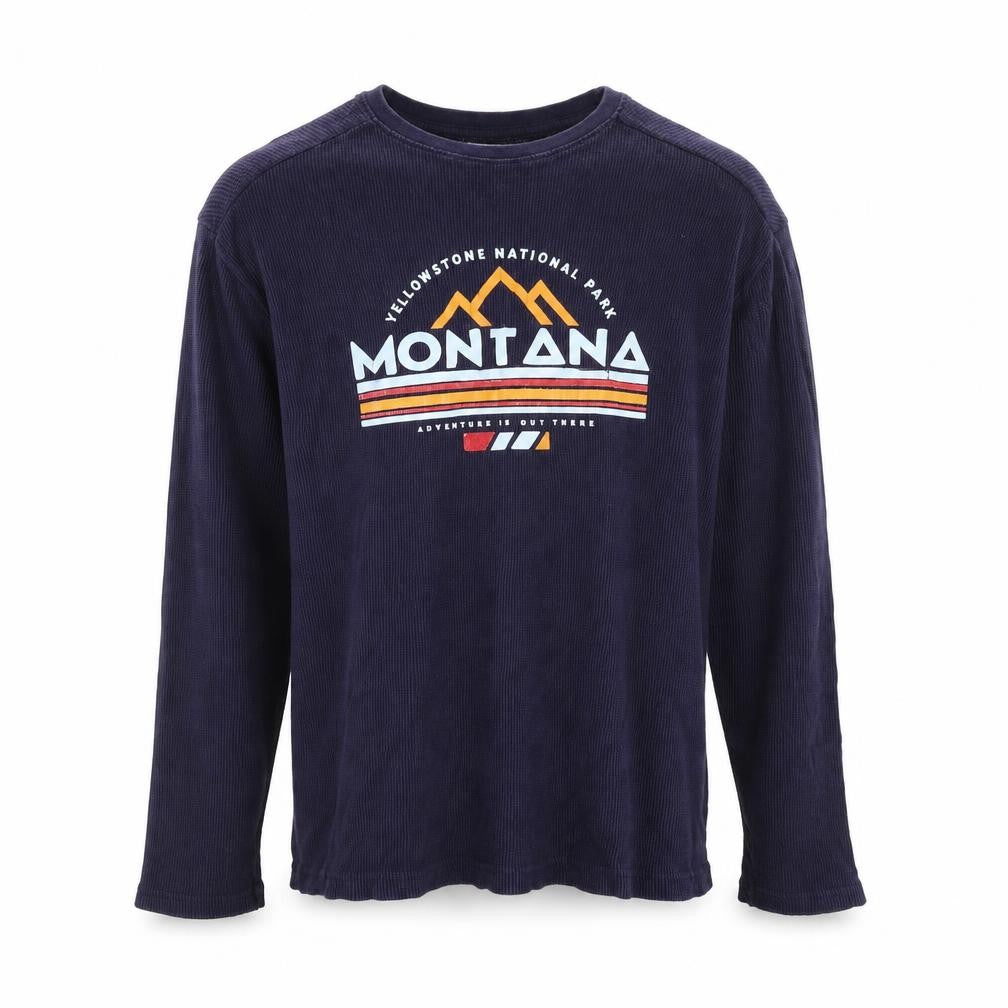 Front view of REDTAG Men Blue Montana Graphic Waffle-Knit jumper M