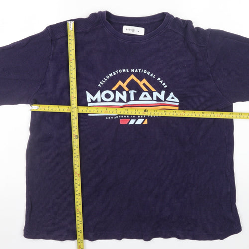REDTAG Men Blue Montana Graphic Waffle-Knit Pullover Jumper M