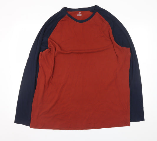 Marks and Spencer Mens Red Navy Long Sleeve 2XL Cotton Raglan T-Shirt