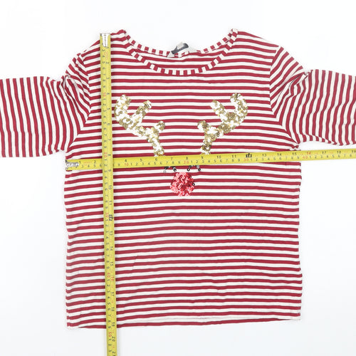 Miss E-Vie Girls Red Striped Sequin Reindeer Long Sleeve T-Shirt 13-14 Years