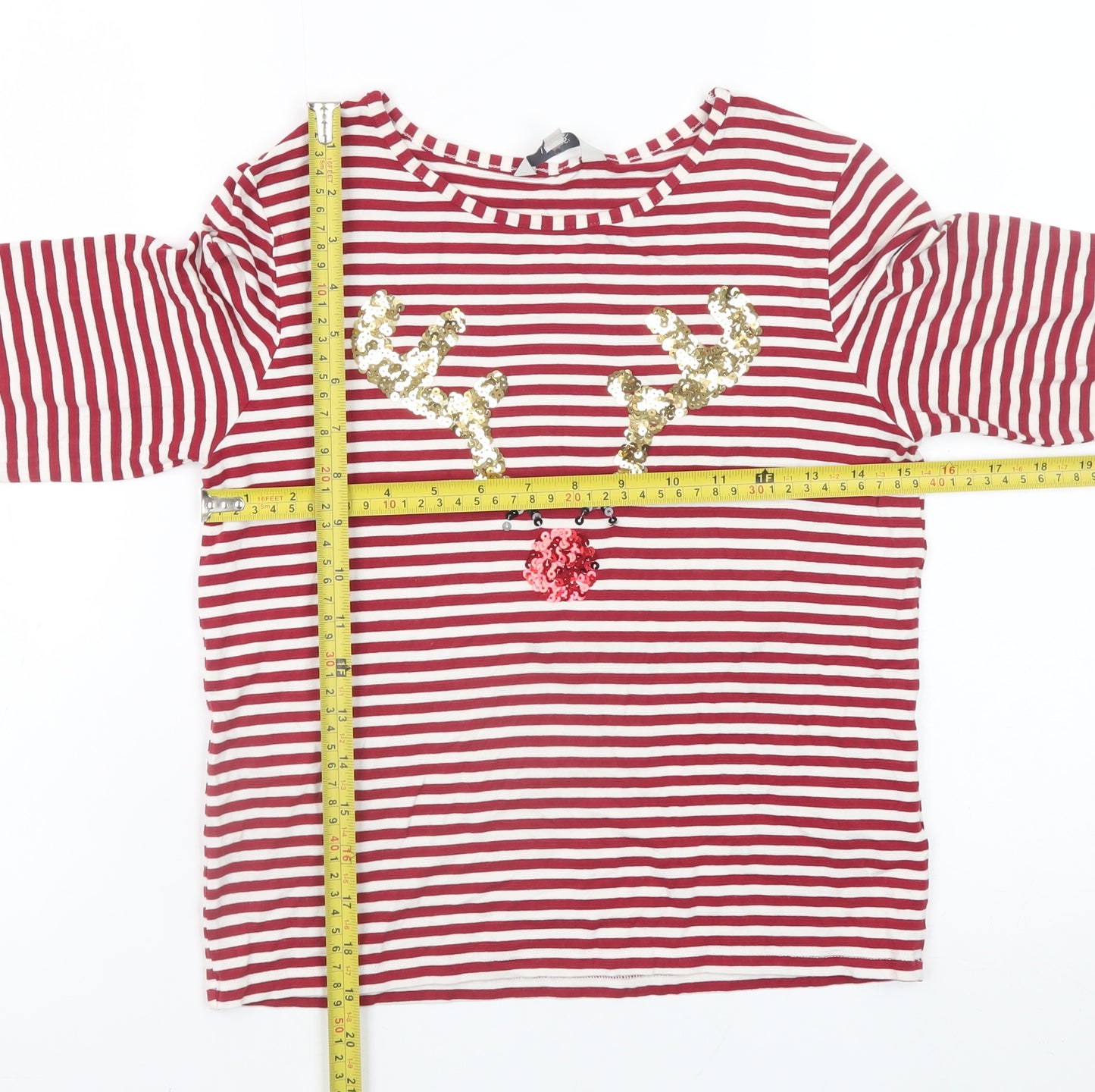 Miss E-Vie Girls Red Striped Sequin Reindeer Long Sleeve T-Shirt 13-14 Years