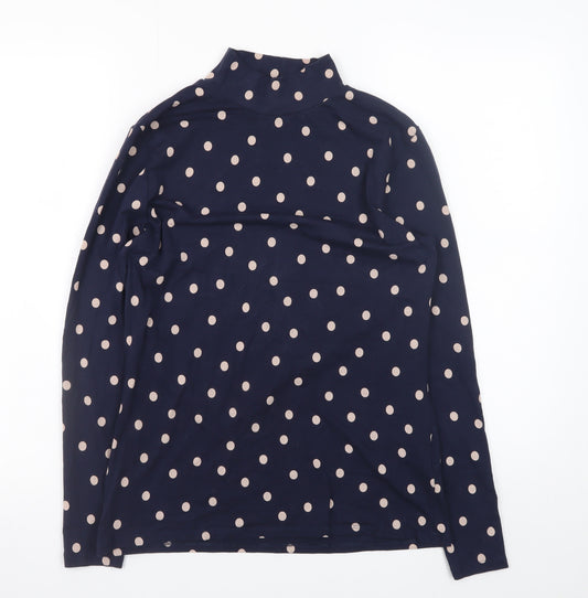 Marks and Spencer Women's Blue Polka Dot Mock Neck Long Sleeve Top Size 14