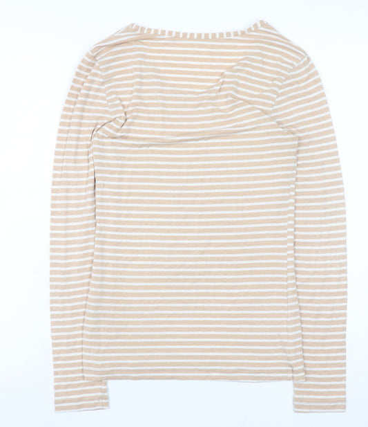 Marks and Spencer Heatgen Beige Striped Long Sleeve T-Shirt Womens Size 12