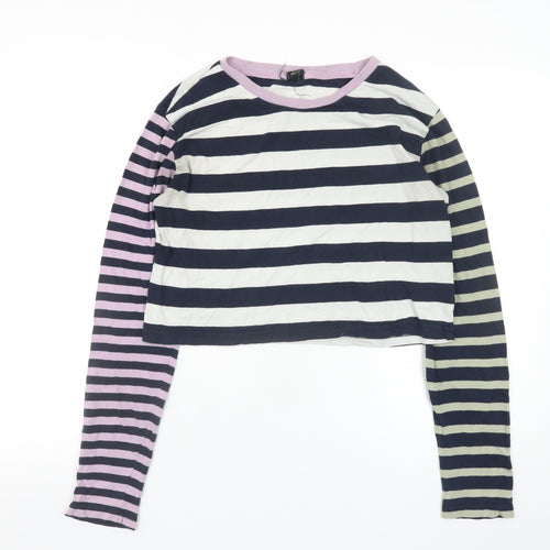Urban Outfitters Women's Multicoloured Cropped Striped Long Sleeve T-Shirt M