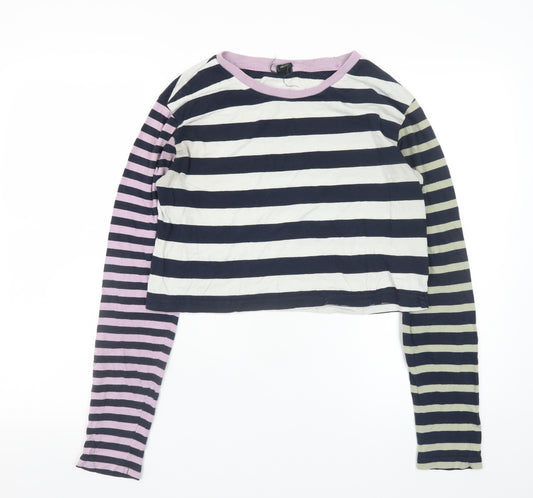 Urban Outfitters Women's Multicoloured Cropped Striped Long Sleeve T-Shirt M