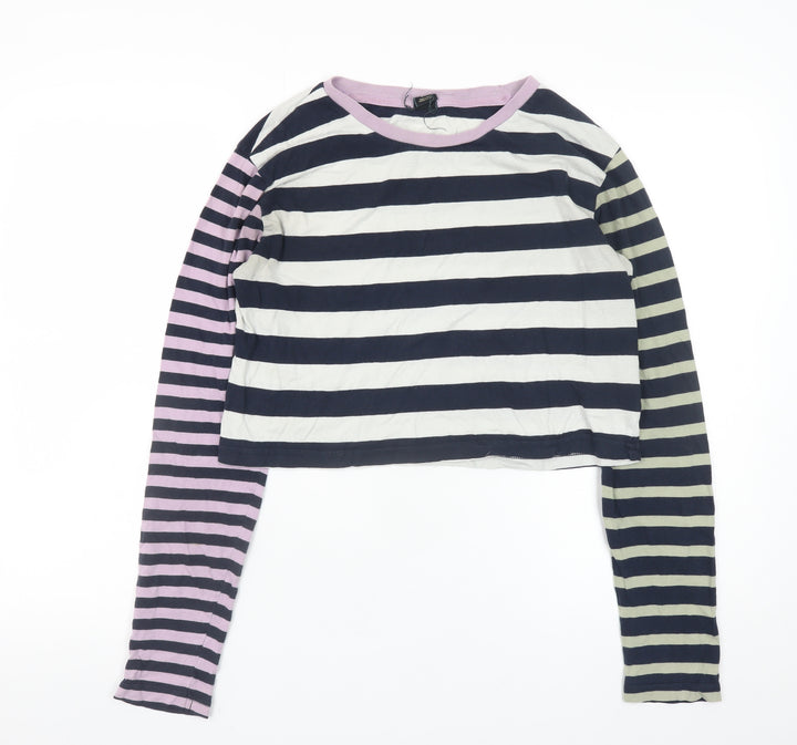 Urban Outfitters Women's Multicoloured Cropped Striped Long Sleeve T-Shirt M