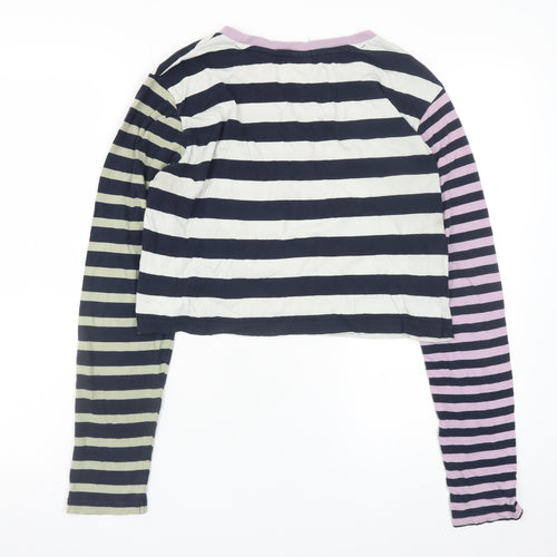 Urban Outfitters Women's Multicoloured Cropped Striped Long Sleeve T-Shirt M