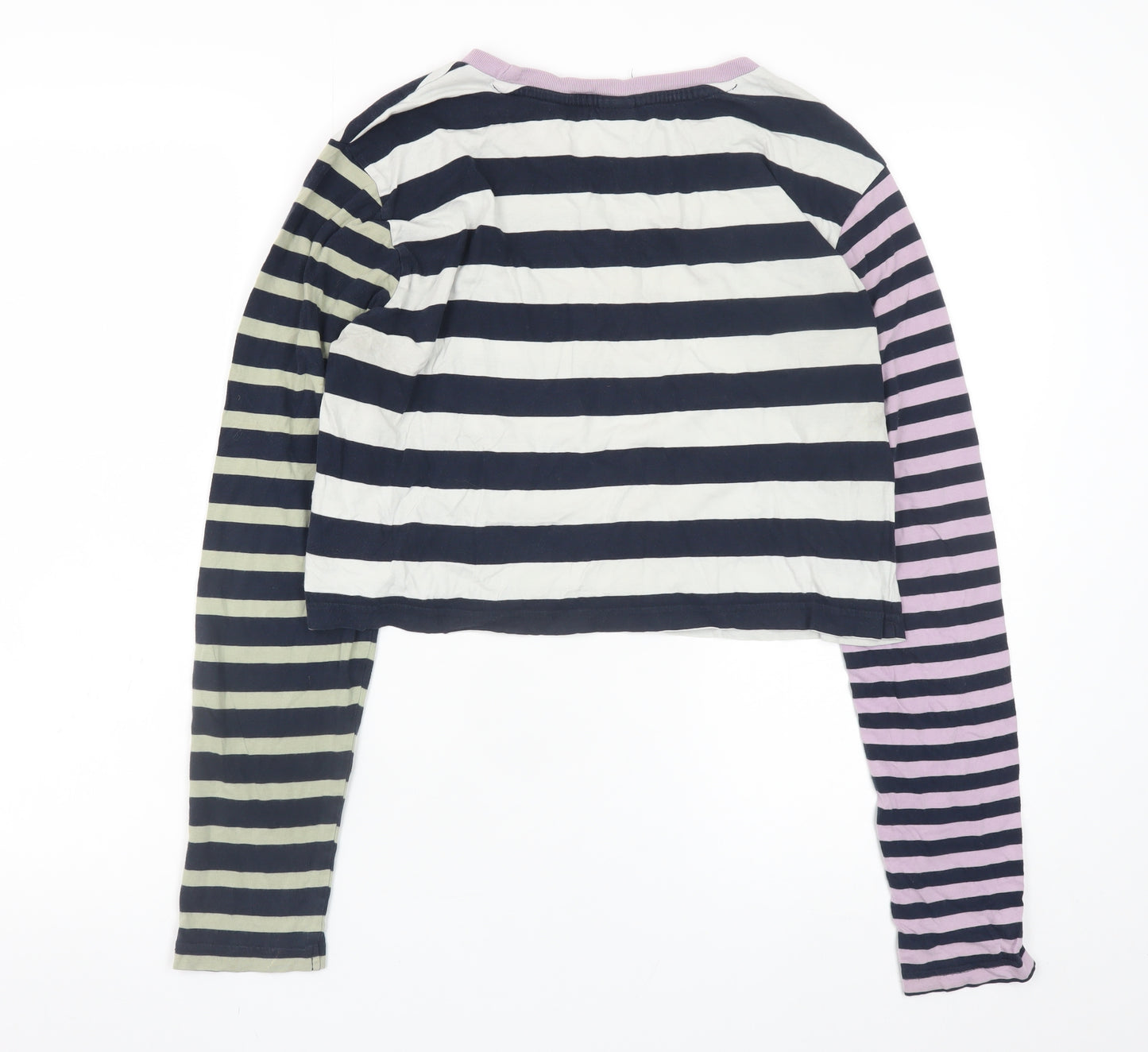 Urban Outfitters Women's Multicoloured Cropped Striped Long Sleeve T-Shirt M