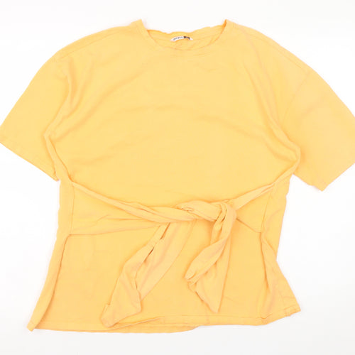 PEP&CO Womens Yellow Belted Cotton Short Sleeve T-Shirt Size M 12-14