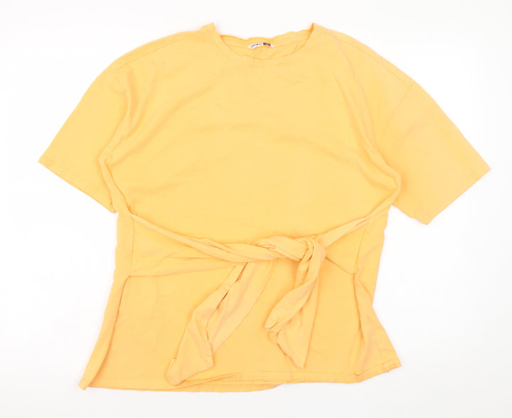 PEP&CO Womens Yellow Belted Cotton Short Sleeve T-Shirt Size M 12-14