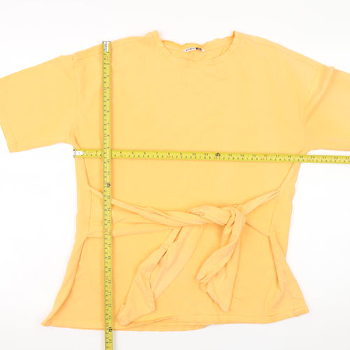 PEP&CO Womens Yellow Belted Cotton Short Sleeve T-Shirt Size M 12-14