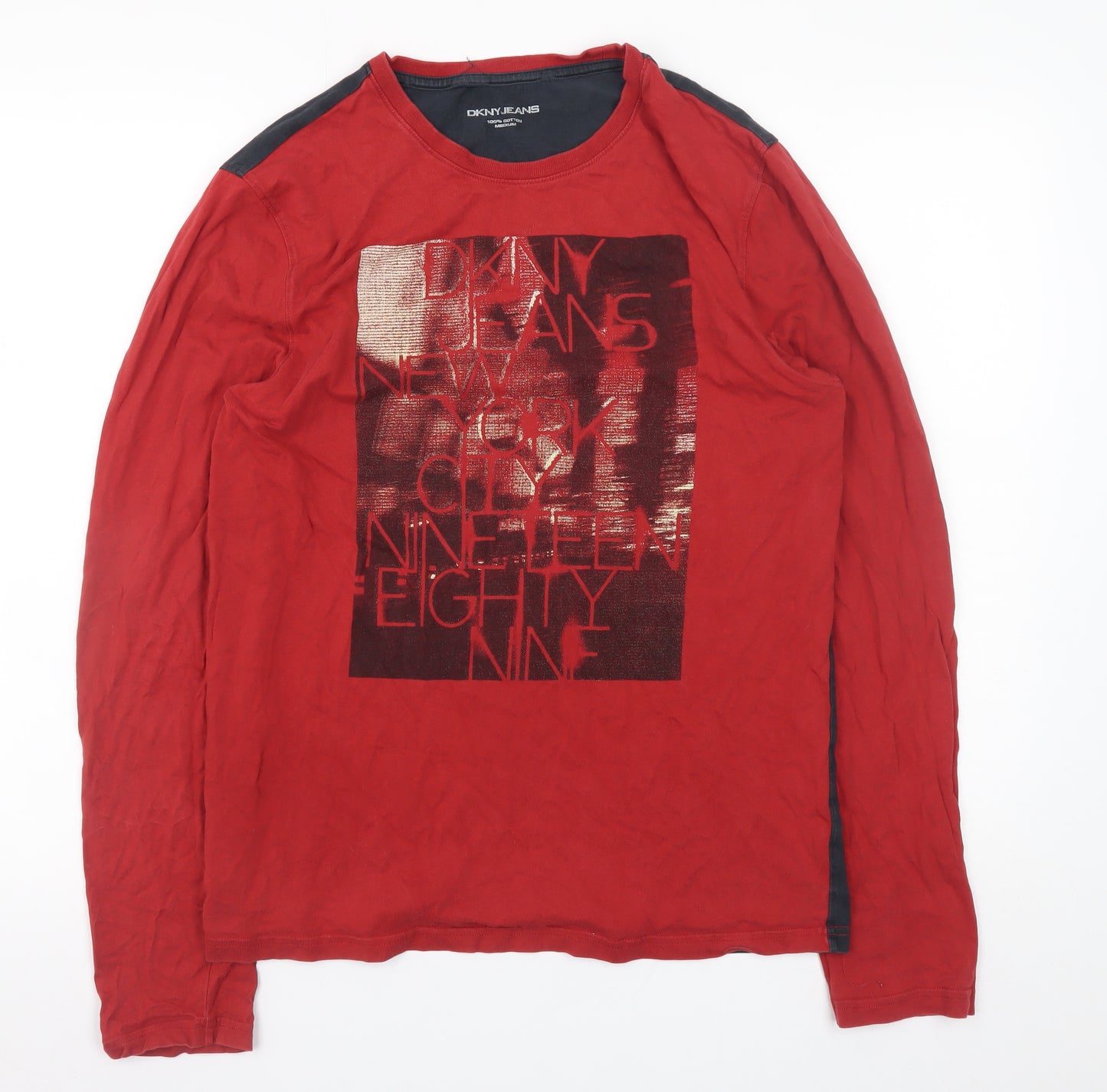 DKNY JEANS Men’s Red Long Sleeve Graphic Cotton T-Shirt Medium