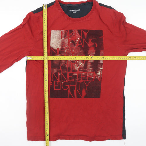 DKNY JEANS Men’s Red Long Sleeve Graphic Cotton T-Shirt Medium