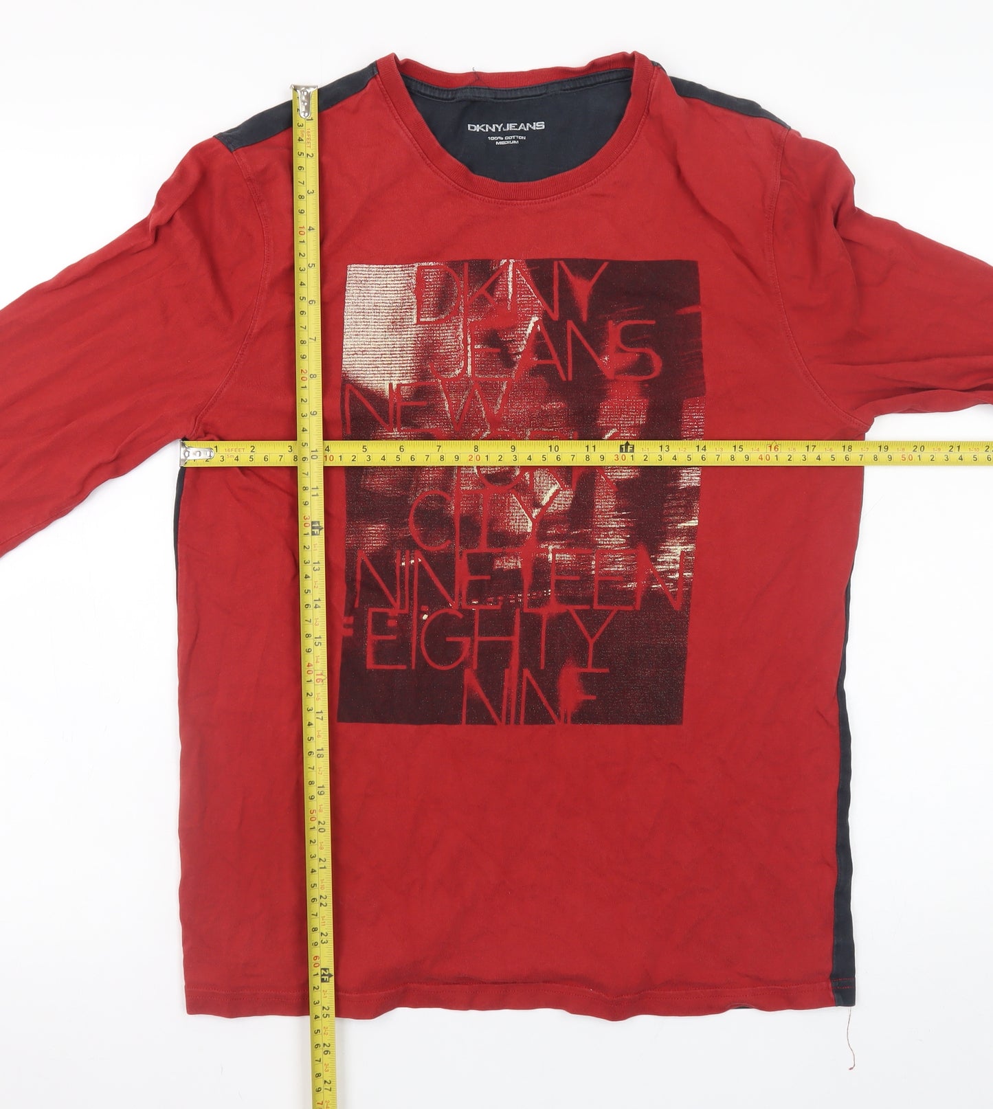 DKNY JEANS Men’s Red Long Sleeve Graphic Cotton T-Shirt Medium
