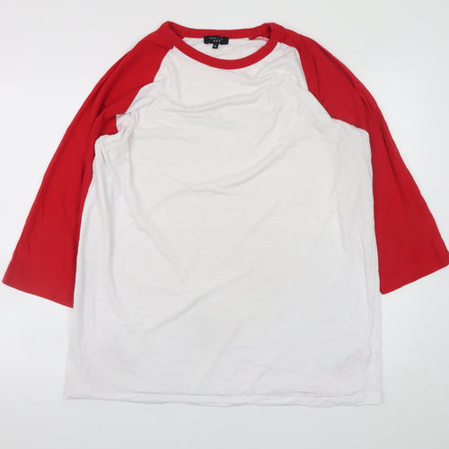 New Look Men’s White Red 3/4 Sleeve Crew Neck Cotton T-Shirt XL
