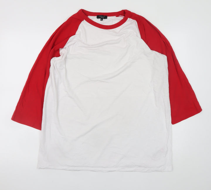 New Look Men’s White Red 3/4 Sleeve Crew Neck Cotton T-Shirt XL