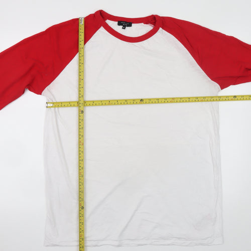 New Look Men’s White Red 3/4 Sleeve Crew Neck Cotton T-Shirt XL