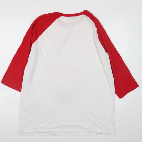 New Look Men’s White Red 3/4 Sleeve Crew Neck Cotton T-Shirt XL