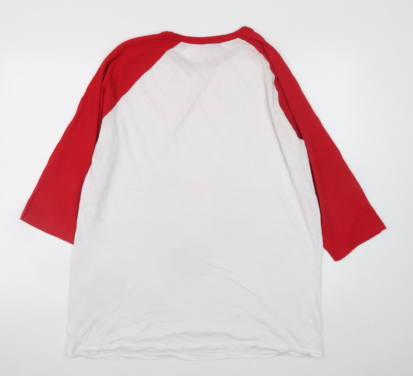 New Look Men’s White Red 3/4 Sleeve Crew Neck Cotton T-Shirt XL