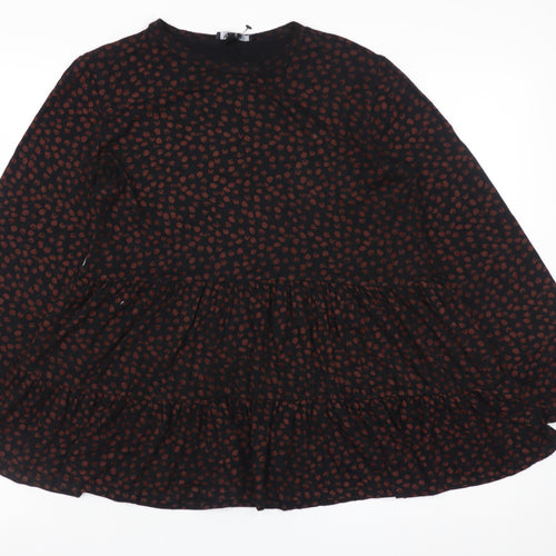 New Look Women’s Black Animal Print Tunic Blouse Size 10 Long Sleeve