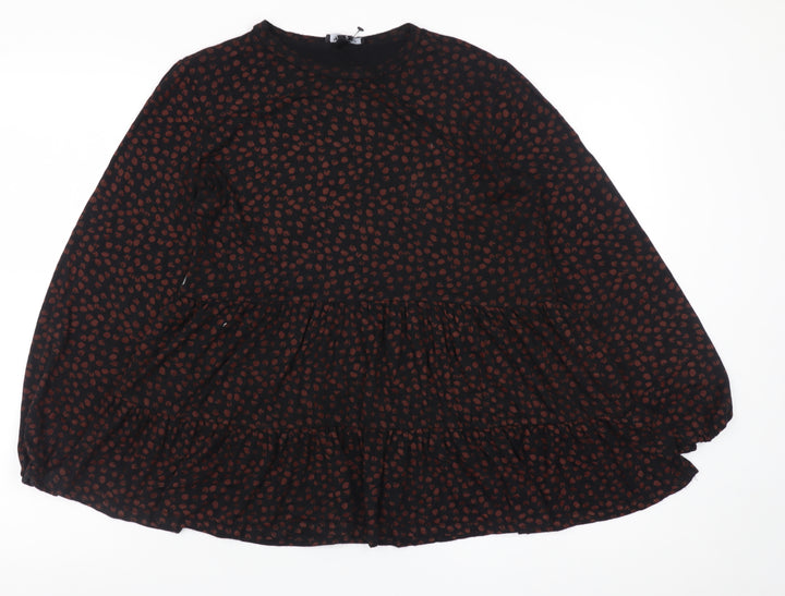 New Look Women’s Black Animal Print Tunic Blouse Size 10 Long Sleeve