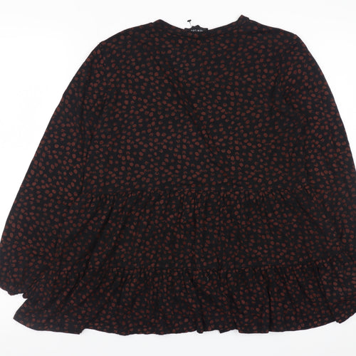New Look Women’s Black Animal Print Tunic Blouse Size 10 Long Sleeve