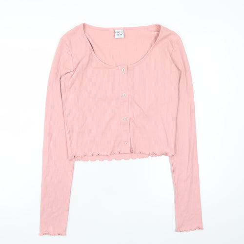 Page One Young Teens Pink Cropped Long Sleeve Button-Up Top Size L