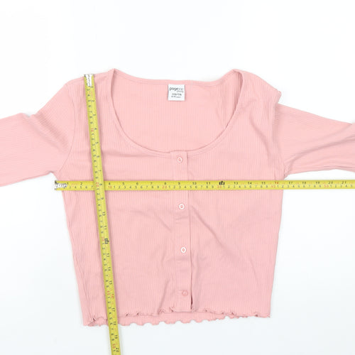 Page One Young Teens Pink Cropped Long Sleeve Button-Up Top Size L