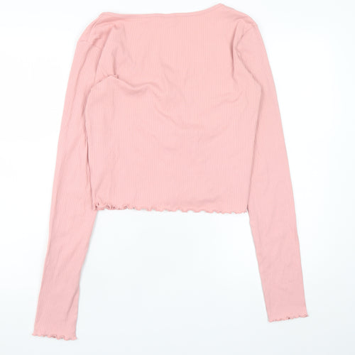 Page One Young Teens Pink Cropped Long Sleeve Button-Up Top Size L