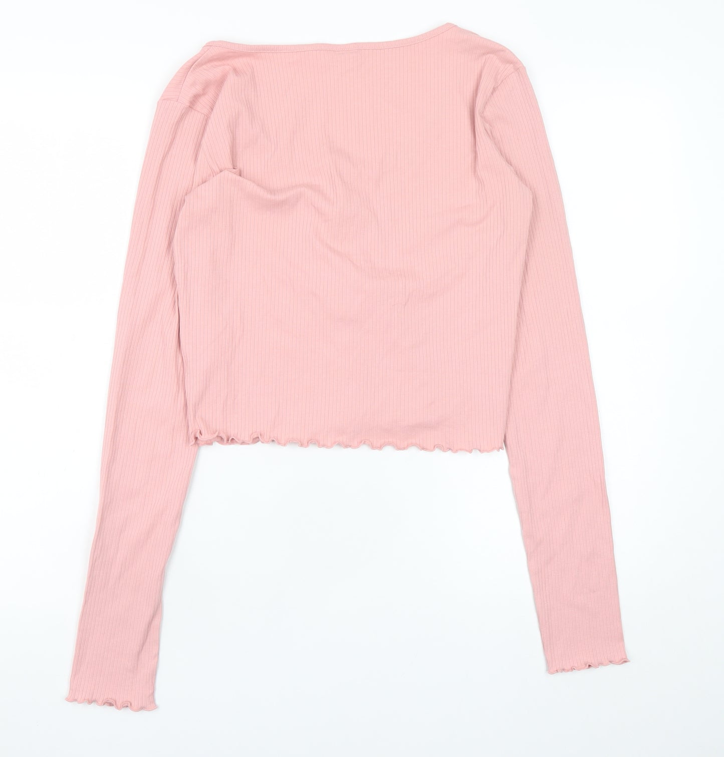 Page One Young Teens Pink Cropped Long Sleeve Button-Up Top Size L