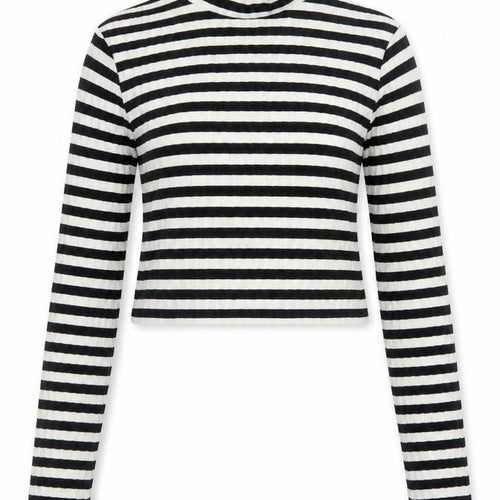 H&M Womens Black White Striped Cropped Long Sleeve Mock Neck Top Size S