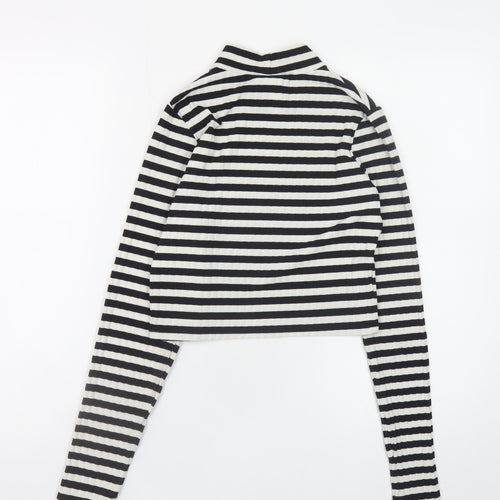 H&M Womens Black White Striped Cropped Long Sleeve Mock Neck Top Size S