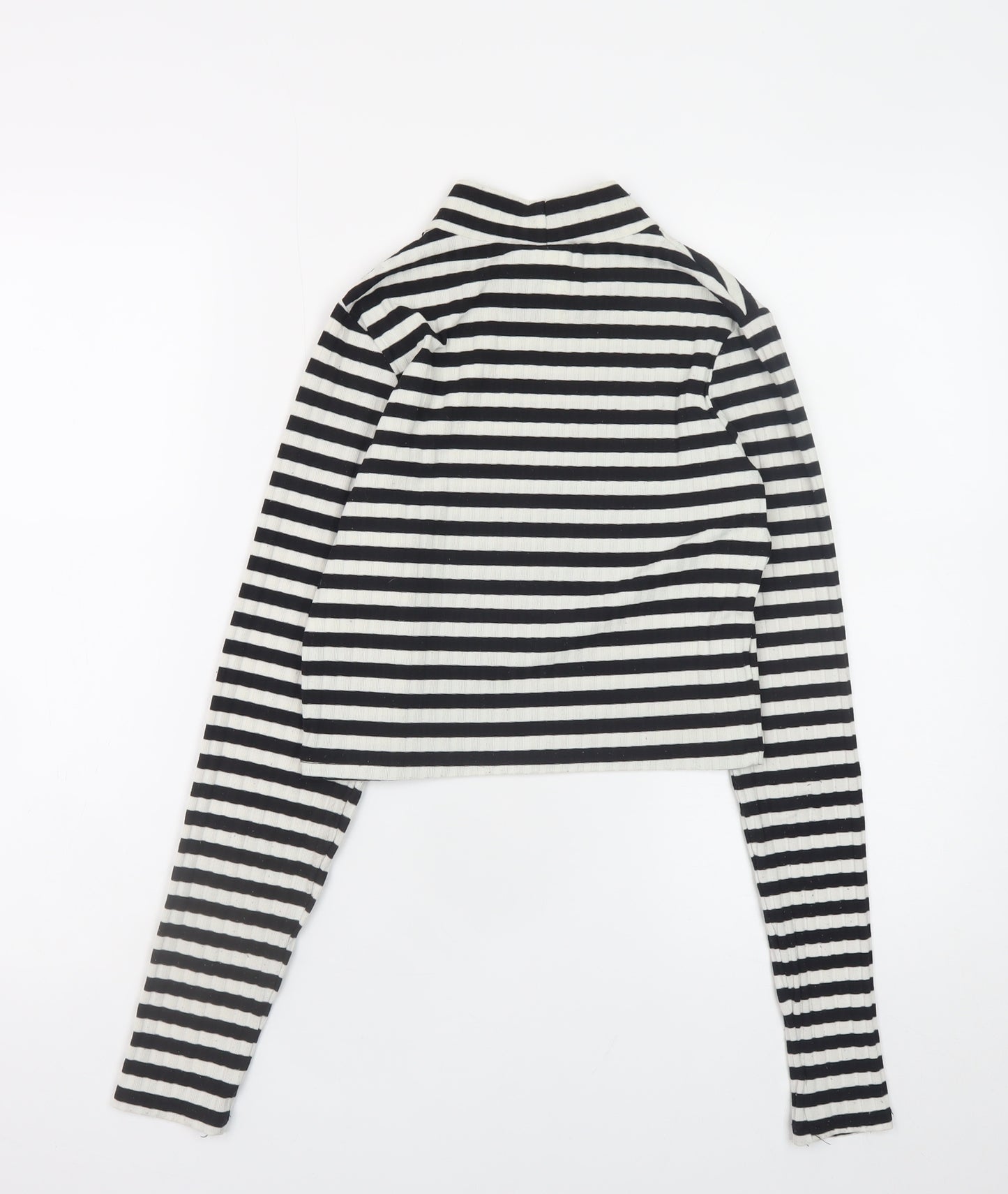 H&M Womens Black White Striped Cropped Long Sleeve Mock Neck Top Size S