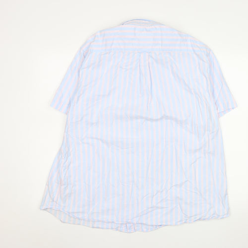 Marks and Spencer Men's Blue Pink Striped Short Sleeve Button-Up Shirt 3XL