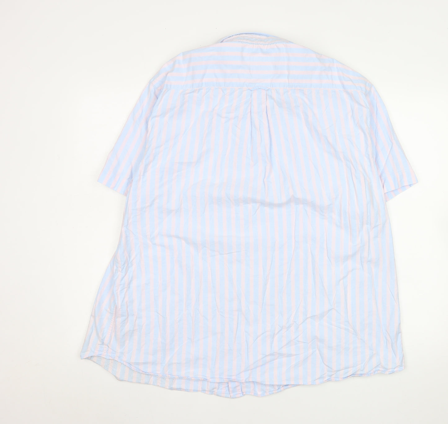 Marks and Spencer Men's Blue Pink Striped Short Sleeve Button-Up Shirt 3XL