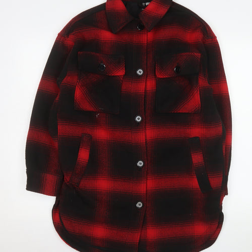 H&M Men Red Black Check Flannel Shirt Jacket XS