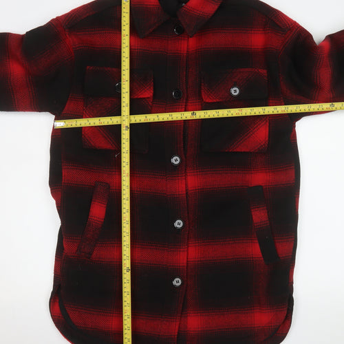 H&M Men Red Black Check Flannel Shirt Jacket XS