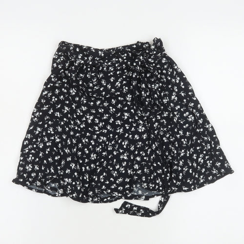 Zara Women Black Floral Wrap Short Skirt Size S Viscose