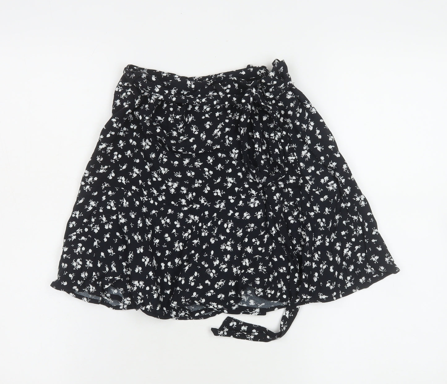 Zara Women Black Floral Wrap Short Skirt Size S Viscose