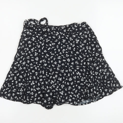 Zara Women Black Floral Wrap Short Skirt Size S Viscose