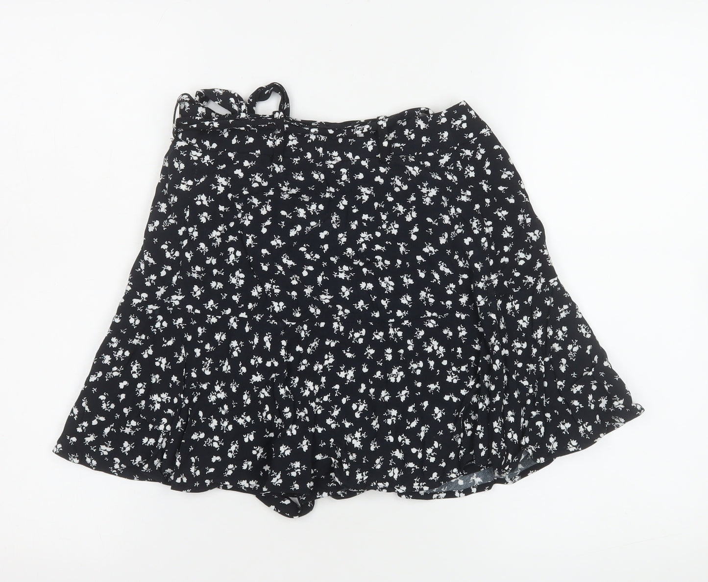 Zara Women Black Floral Wrap Short Skirt Size S Viscose