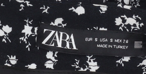 Zara Women Black Floral Wrap Short Skirt Size S Viscose