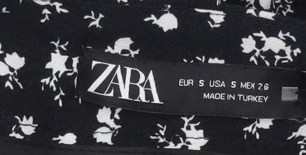 Zara Women Black Floral Wrap Short Skirt Size S Viscose