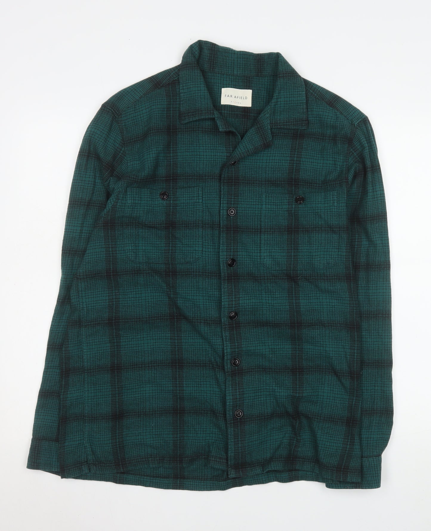 Far Afield Men's Green Check Cotton Long Sleeve Button-Up Shirt Size M
