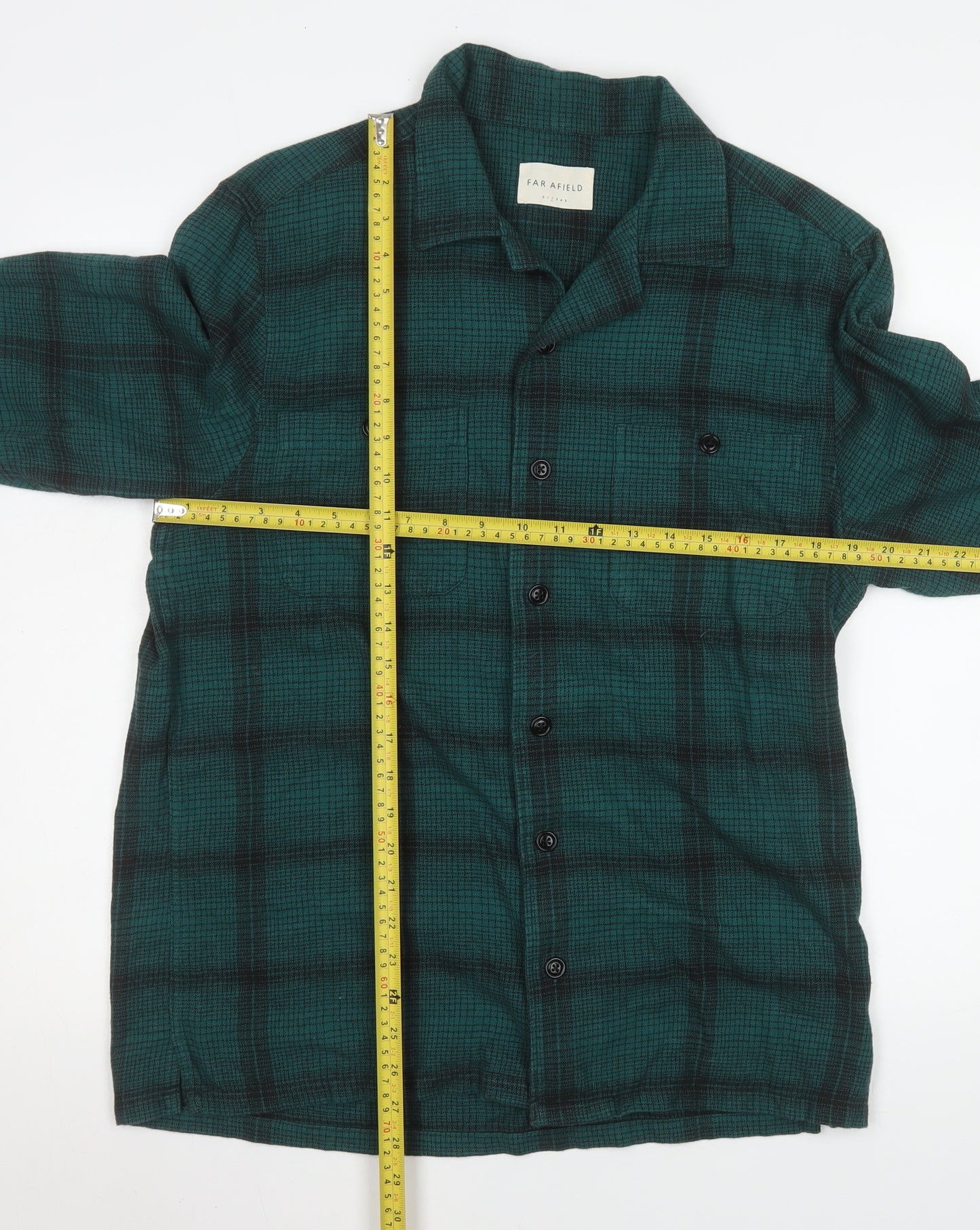 Far Afield Men's Green Check Cotton Long Sleeve Button-Up Shirt Size M