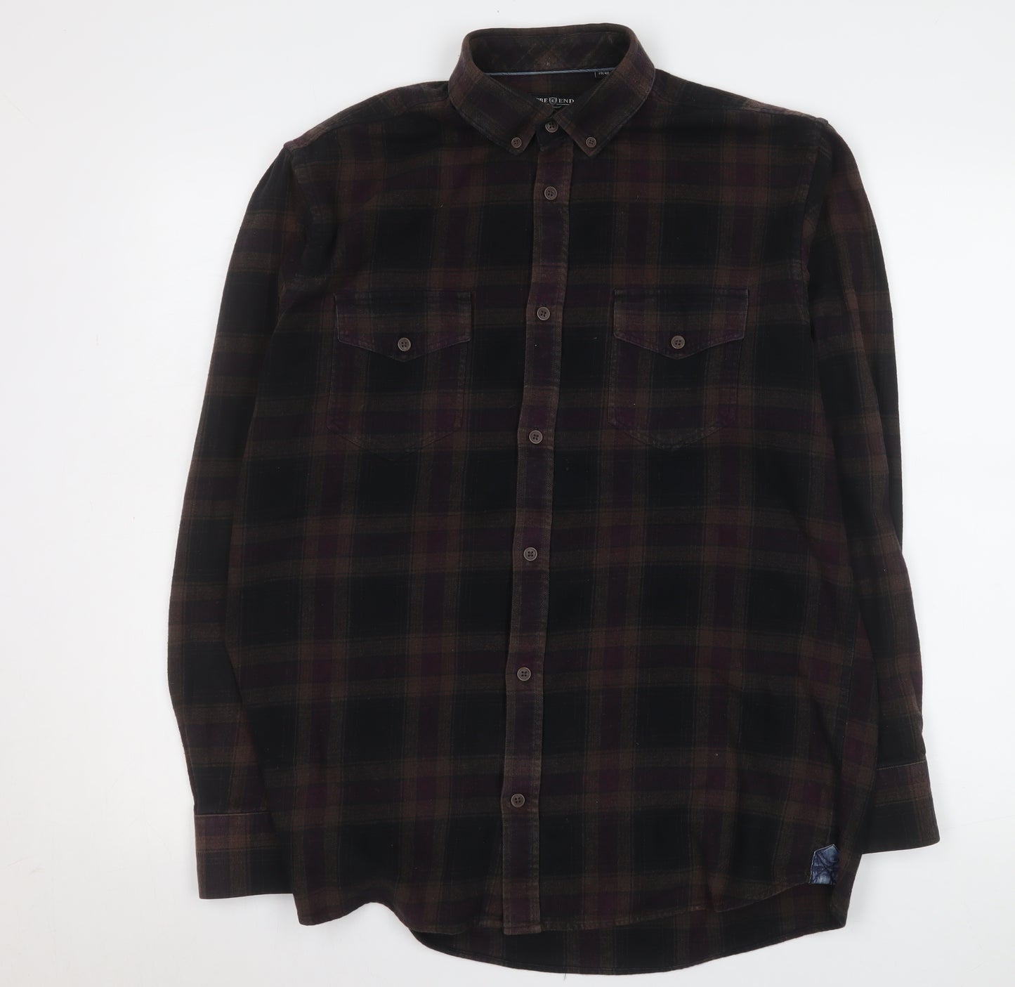 Pre End Men's Brown Check Flannel Button-Up Shirt Size 39 Regular