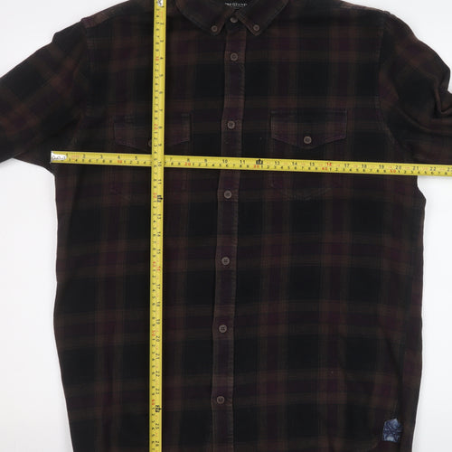 Pre End Men's Brown Check Flannel Button-Up Shirt Size 39 Regular