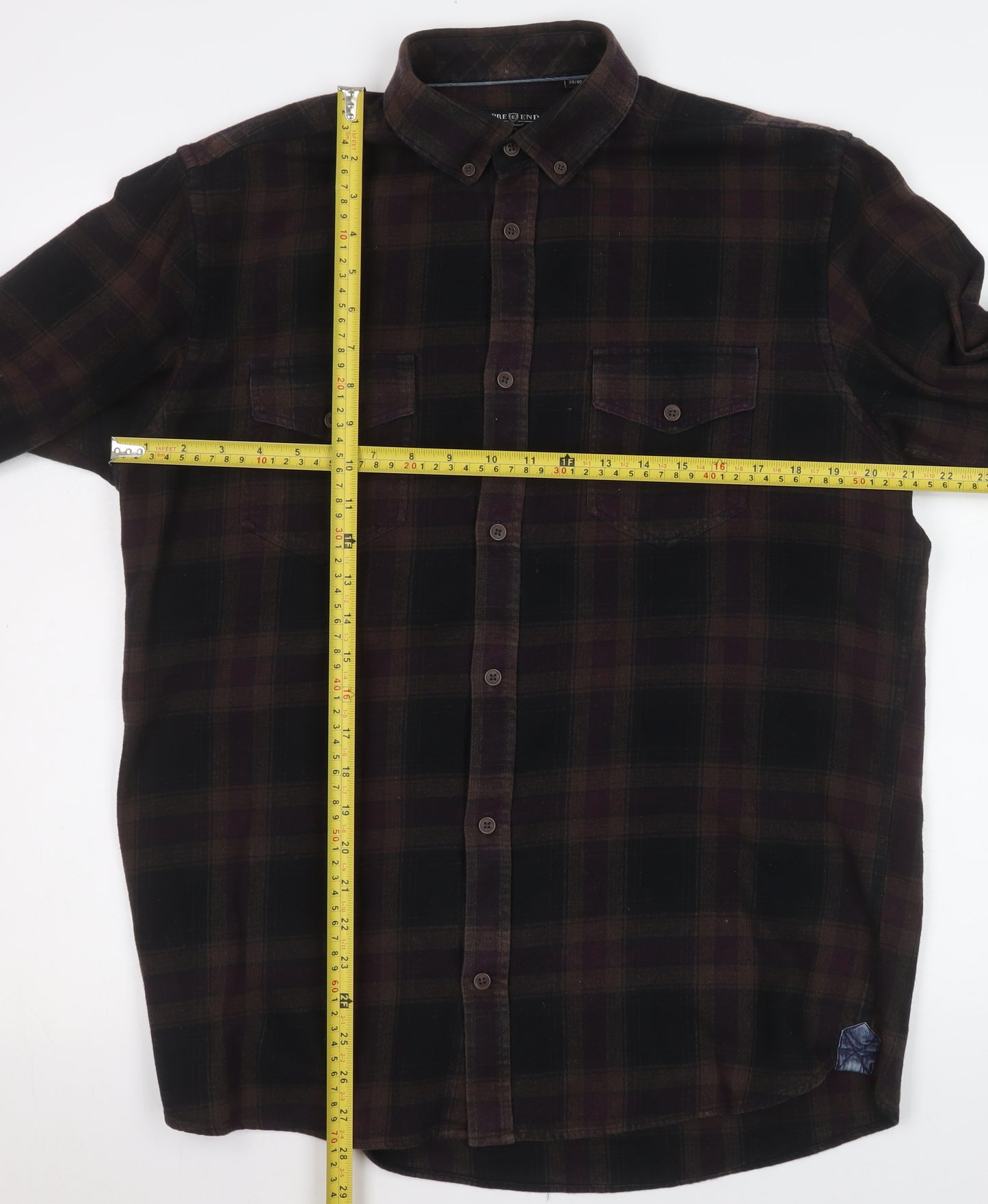 Pre End Men's Brown Check Flannel Button-Up Shirt Size 39 Regular